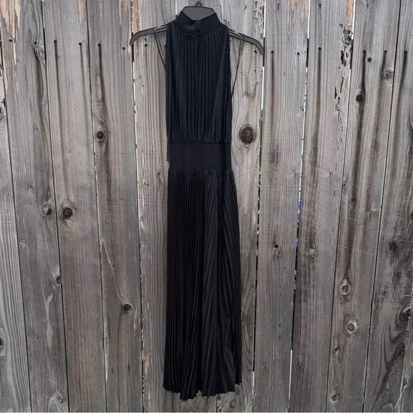 Marina Pleated Midi Dress Black Size 4 - Picture 3 of 13